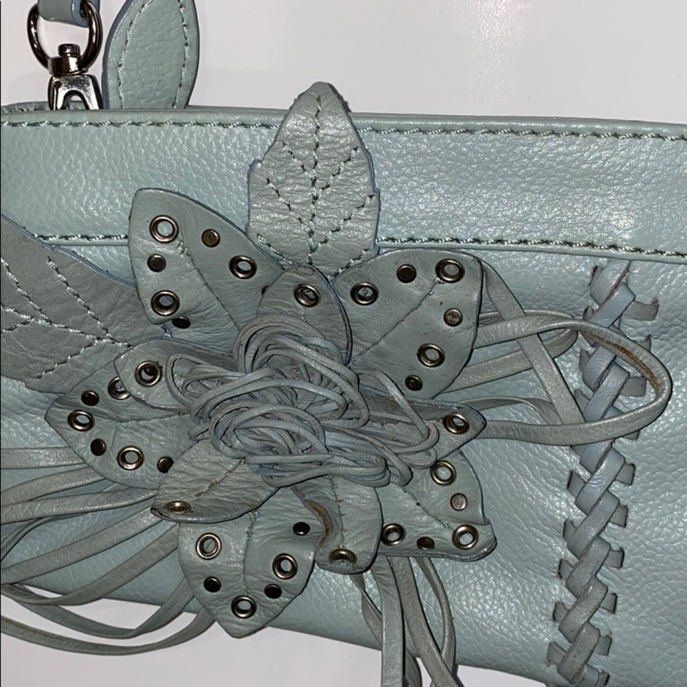 Mini purse teal color with cute flower detail - Picture 3 of 11